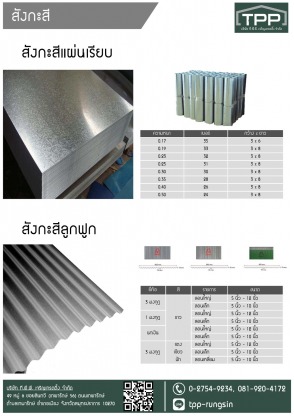 สังกะสีแผ่นเรียบ - ศูนย์ค้าส่งวัสดุก่อสร้าง - ทีพีพี เจริญเทรดดิ้ง